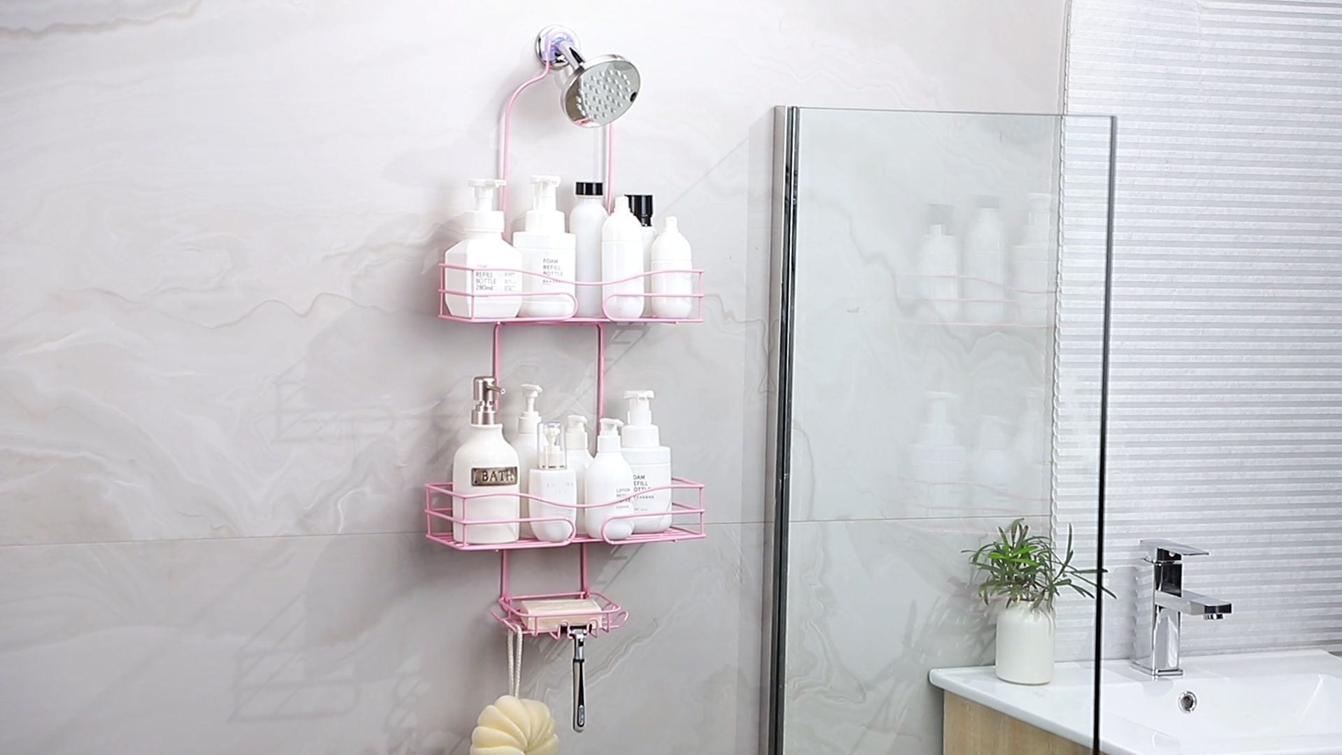 Amazon.com: DAOYA Pink 3-Tier Over Head Shower Caddy with Soap
